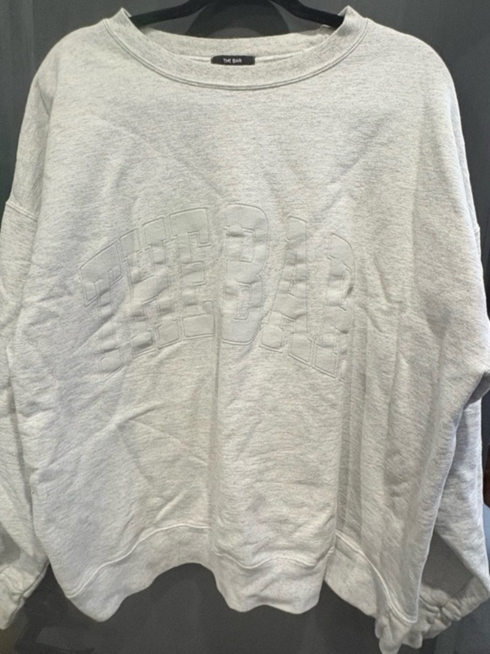 The Bar Light Gray Crew Neck Sweatshirt with Tonal Embossed Logo